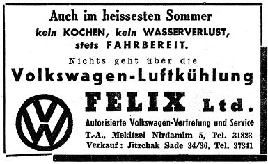 VW Anzeige der gaarge Felix in Tel Aviv auf deutsch.